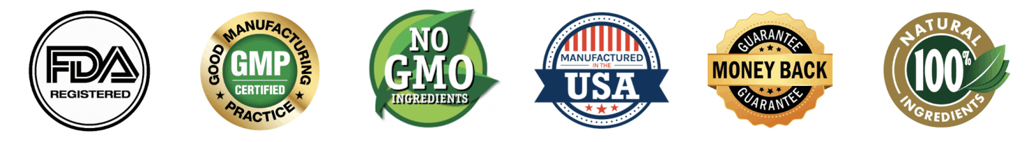 LipoJaro trust badges — FDA Registered, GMP Certified, and Non-GMO manufacturing standards