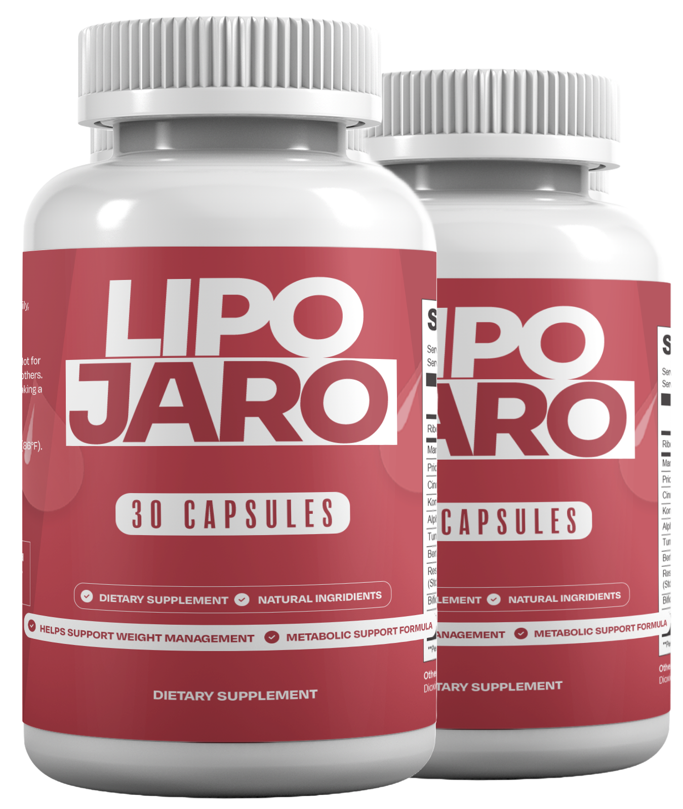 LipoJaro supplement bottle with vegetable capsules — 11 fully-disclosed metabolic ingredients per capsule